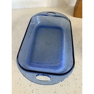 Vtg Anchor Hocking 13" Cobalt Blue Rectangle Baking Dish, Finger Slip-in Handles